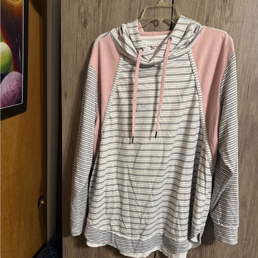 Striped Hoodie with Pink Accents